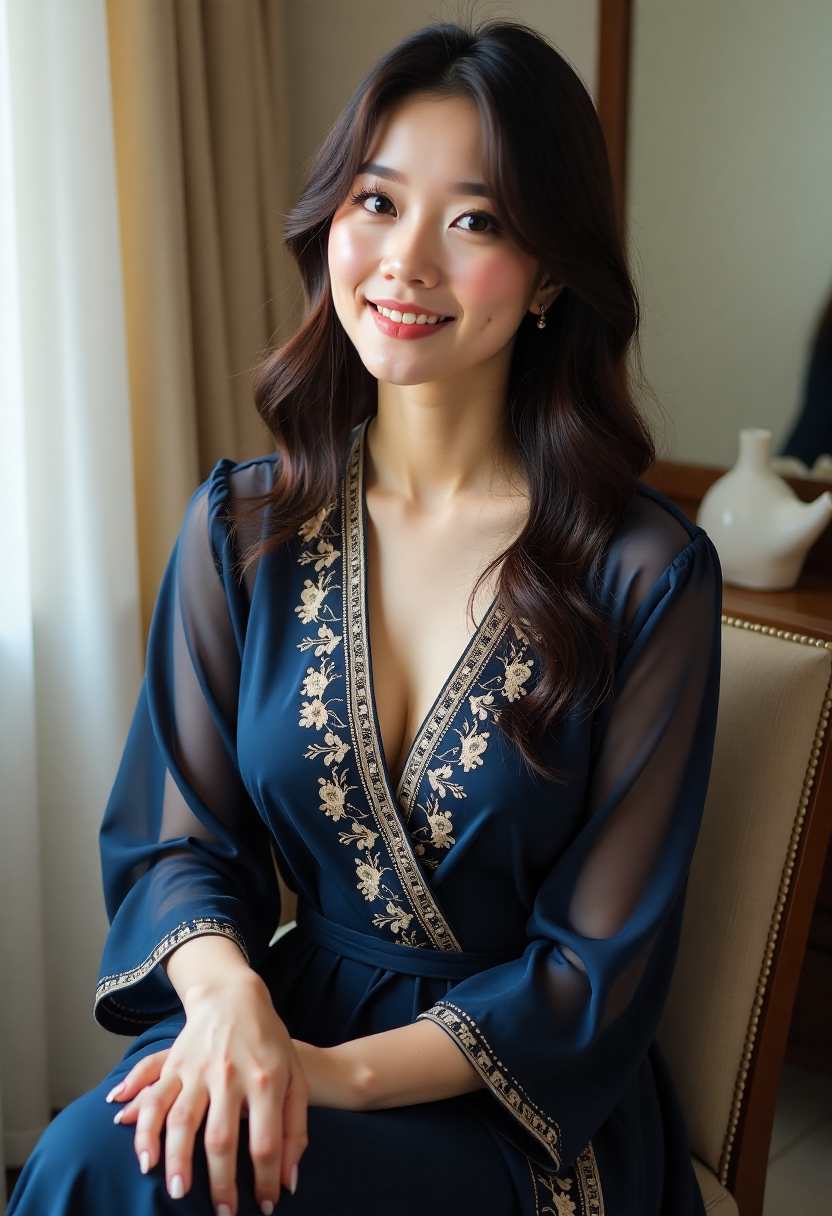 《美人余》竖版海报，余晚照持绣绷立于朱雀灯下